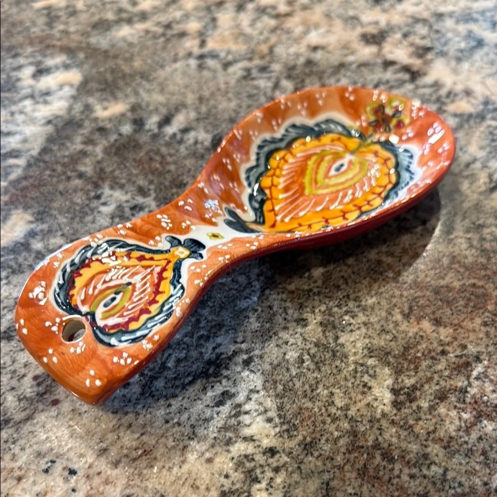Anthropologie Orange and Yellow Spoon Rest